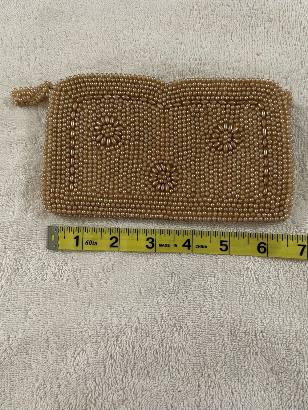 Vintage Nobility Made in Japan Beaded Faux Pearl Floral Zippered Clutch